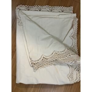 Vintage Cream Cotton Bed Skirt Crochet Lace Trim Full Size 71 X 50” Drop 12”